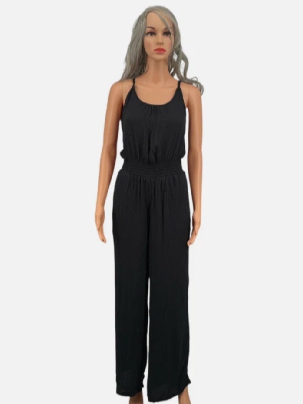 Prana Black Sleeveless Smocked-Waist Jumpsuit small EUC